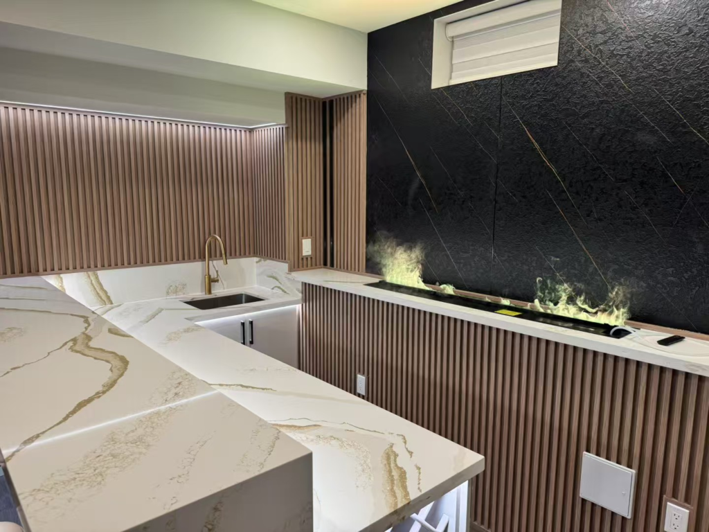 custom wet bar quartz countertop basement renovation Richmond Hill
