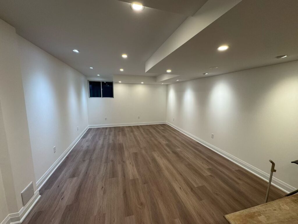 North York Basement Renovation: From Unfinished Storage to a Functional Living Space 5 finished basement living area in North York home